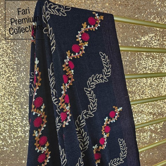 Kashmiri Aari Embroidered Pure Wool Shawl/Wrap/Scarf/Throw Soft & Warm Pakistani - Picture 7 of 10